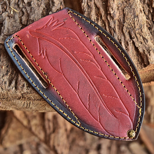 Artisan Handmade Top Grain Leather Fixed Blade Knife Sheath Leaf Engraving