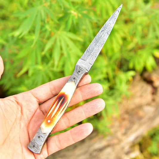 Custom Handmade Damascus Steel Double Edge Blade Dagger Stage Handle