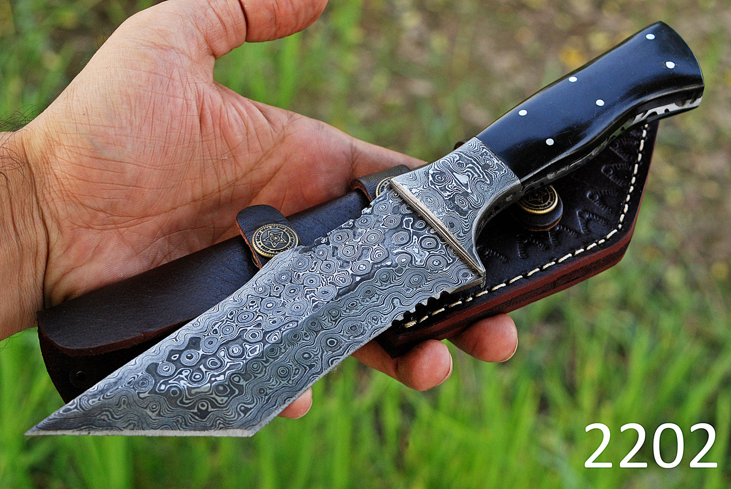 10" Handmade Damascus Steel fixed Tanto Blade Bull Cutter Tracker knife with sheath x-109