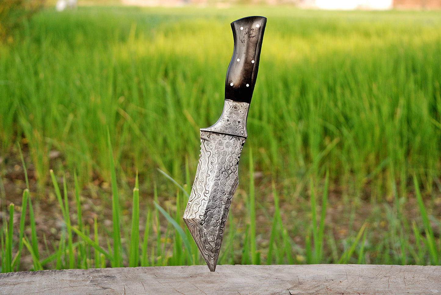 10" Handmade Damascus Steel fixed Tanto Blade Bull Cutter Tracker knife with sheath x-109