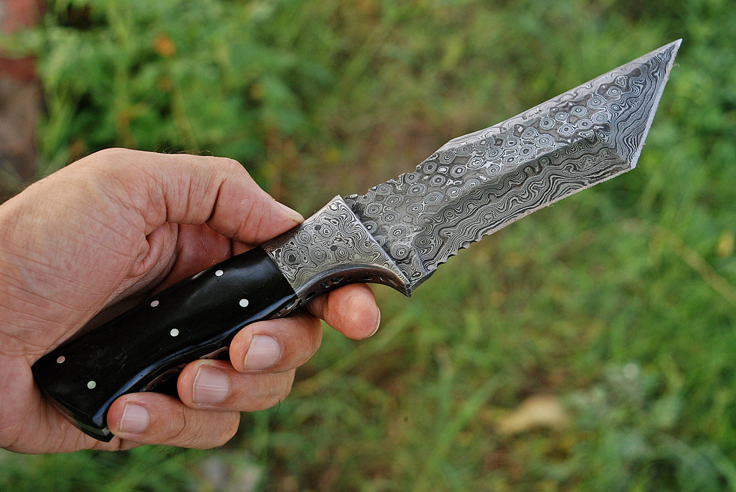 10" Handmade Damascus Steel fixed Tanto Blade Bull Cutter Tracker knife with sheath x-109