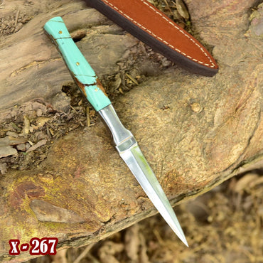 German Best Outdoor Boot Knife Double Edged Fixed Blade - Resin Handle Steel Bolster x-267