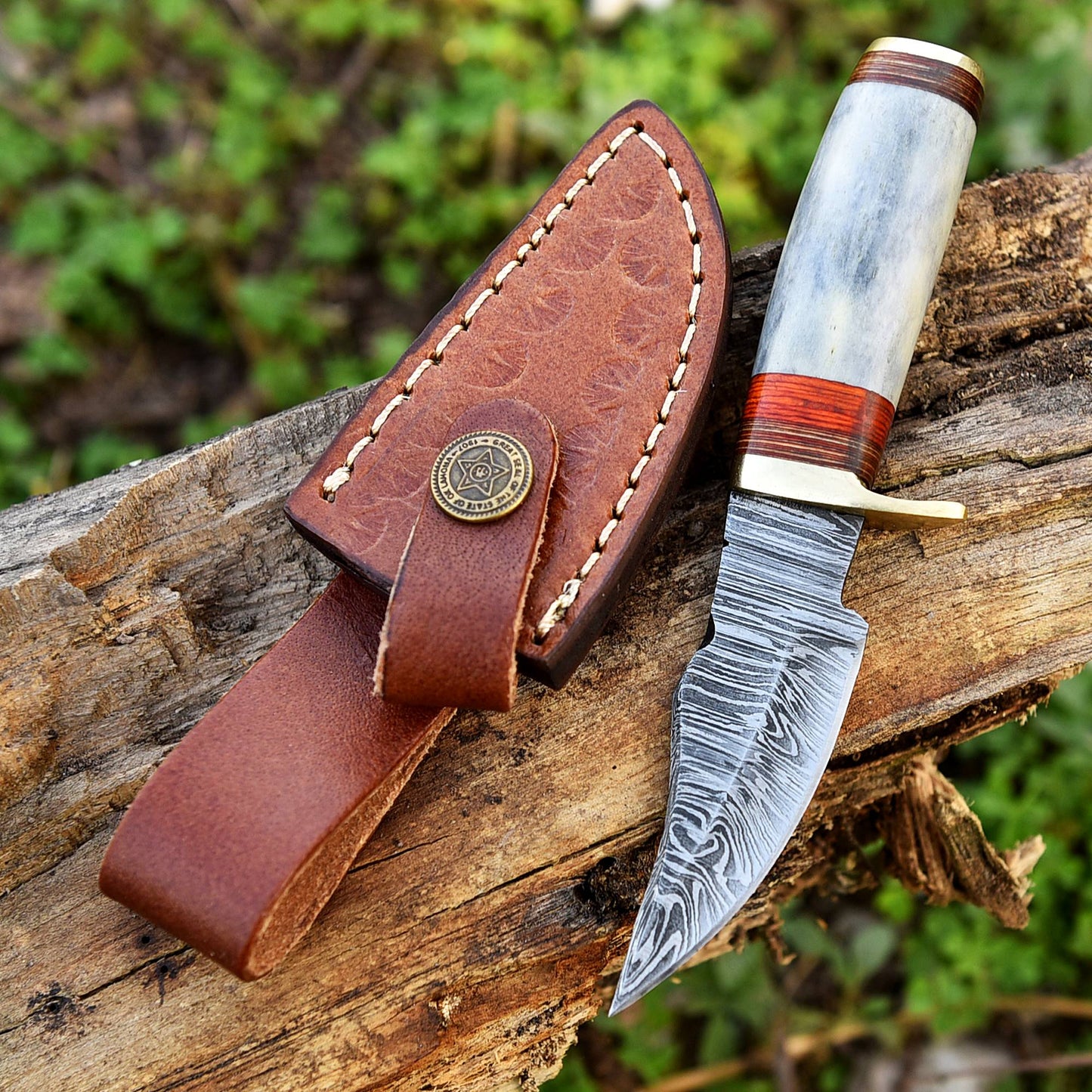 Handmade Damascus Steel Skinner Knife - Camel Bone Handle - 5.5" Full Tang Damascus Knife x-748