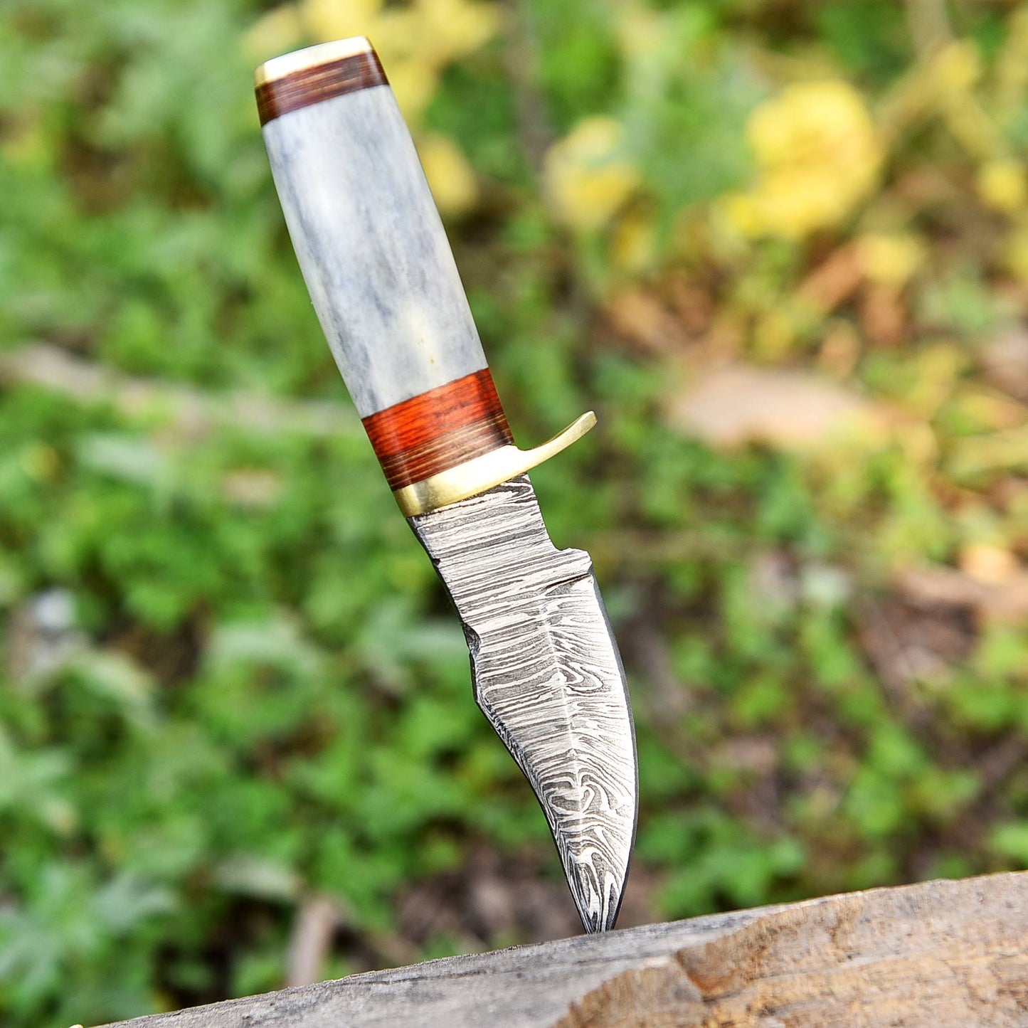 Handmade Damascus Steel Skinner Knife - Camel Bone Handle - 5.5" Full Tang Damascus Knife x-748