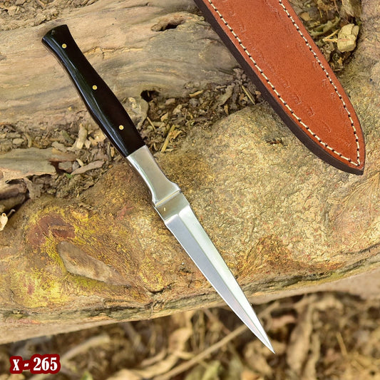 German Knife Double - Edged Blade Full Tang Slick Boot Knives with Leather Sheath x-265