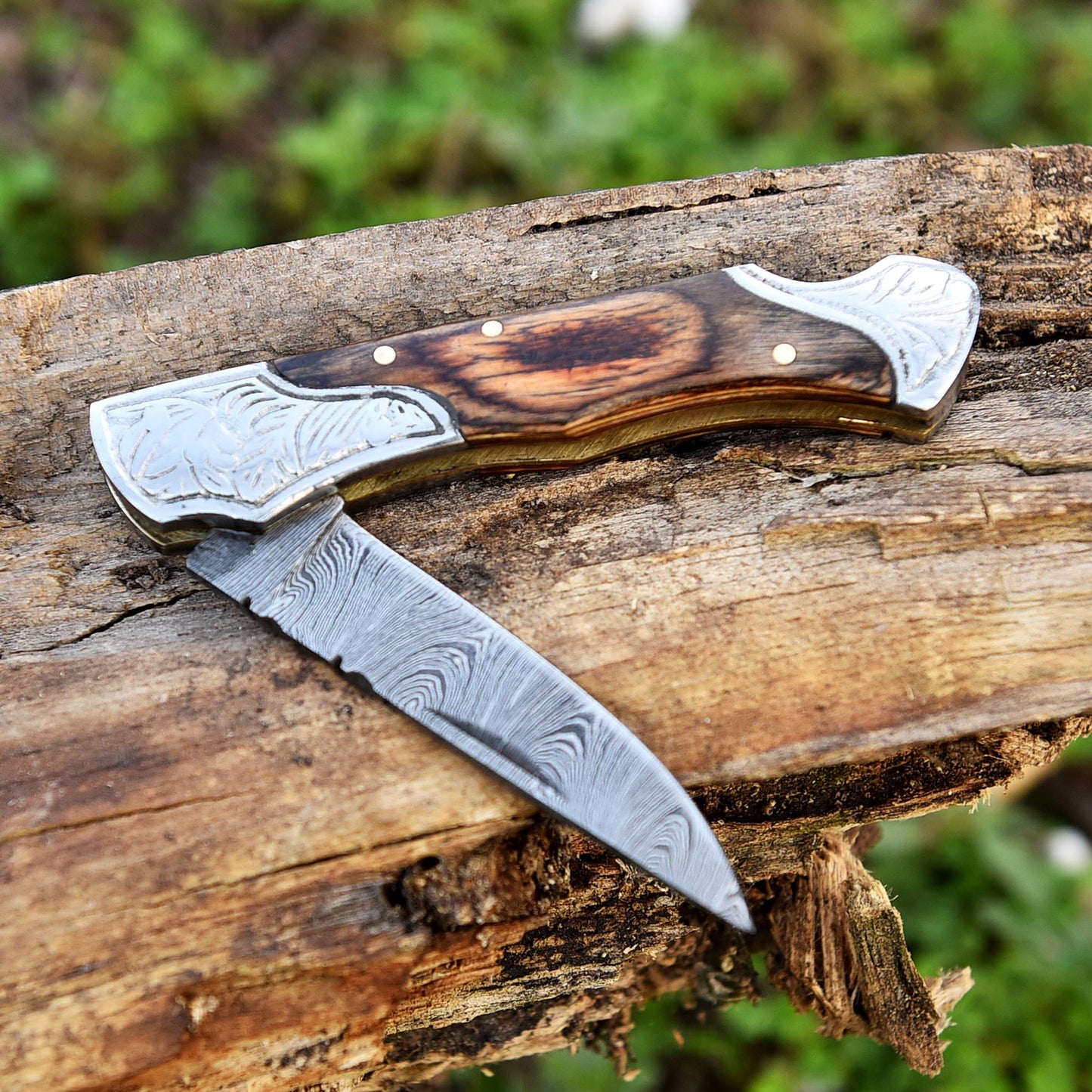 Handmade Damascus Steel Folding Pocket Knife with Pakka Wood Handle and Back Lock