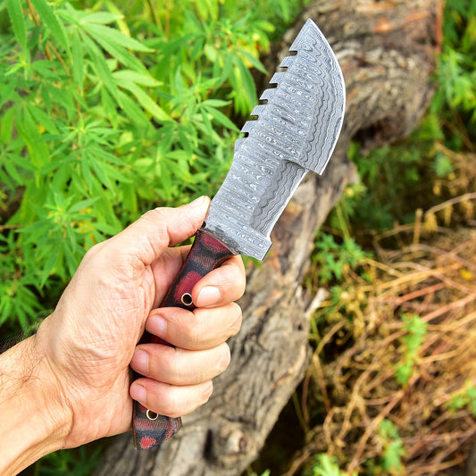 Custom Hand Forged Damascus Steel Outdoor Hunting Tracker Knife Micarta Handle