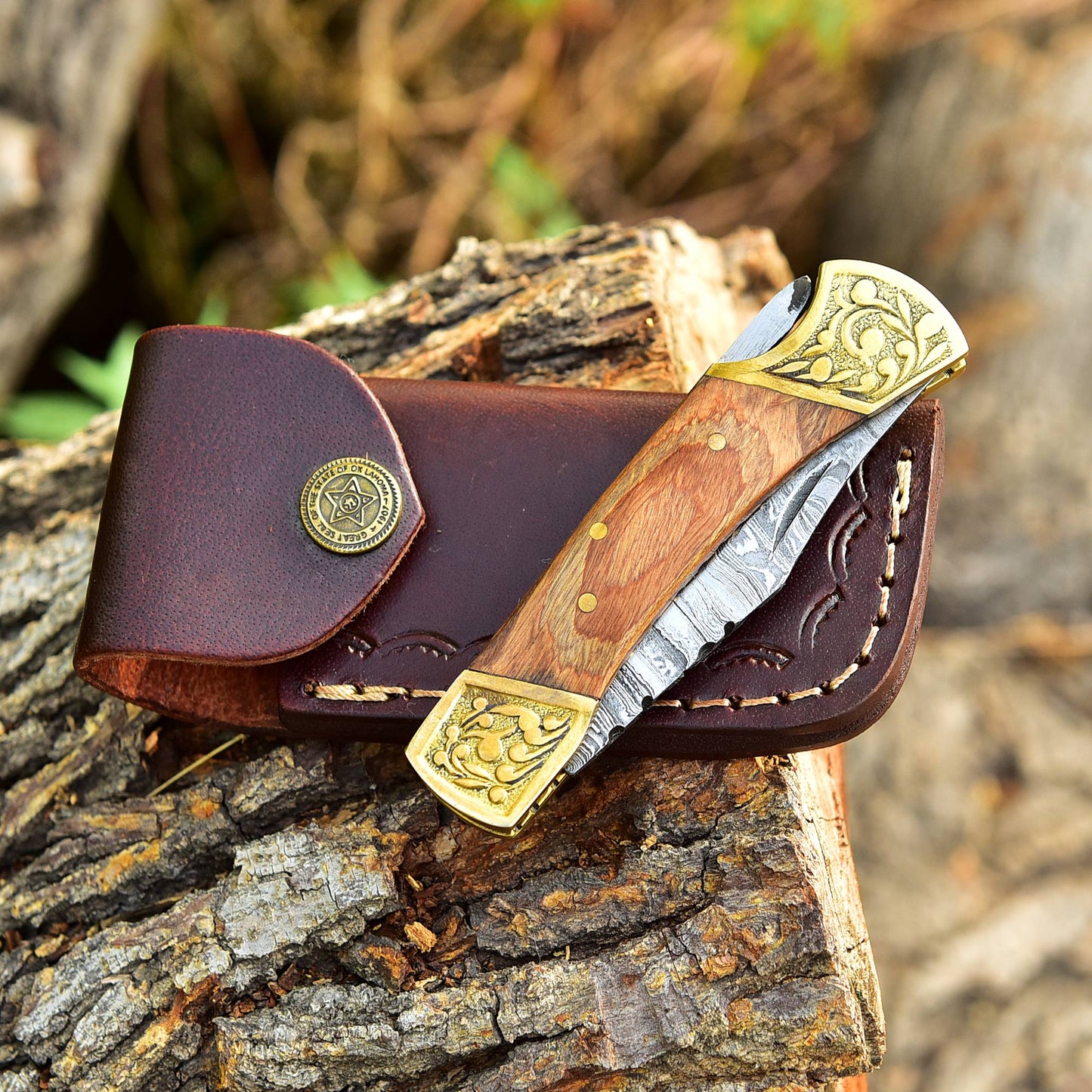 Handmade Damascus Pocket Knife Folding Blade Knives-LockBack Buck