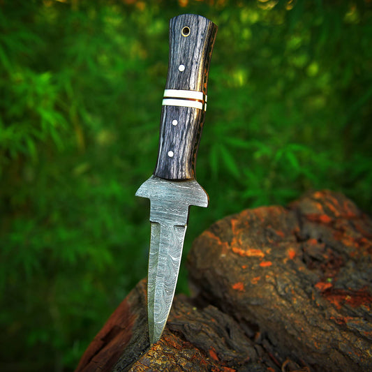 Custom Handmade Damascus Steel Dagger Knife Wood Handle With Sheath