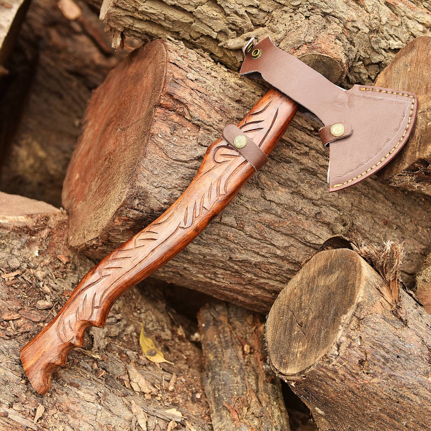 Damascus Viking Axe, Damascus Steel Axe With Leather Sheath, Darkwood Handle Axe, Viking Hatchet, Camp Axe