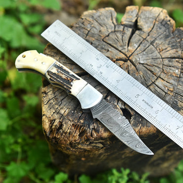 Professional Damascus Steel EDC Folding Knife Stage Camel Bone Handle