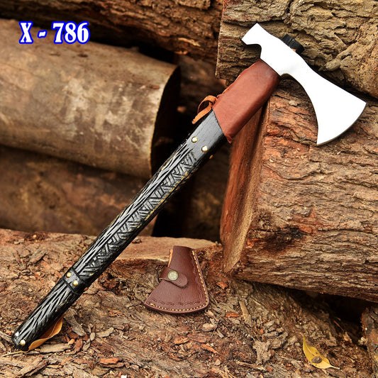 Premium Viking Axe, Hand Forged Viking Camping Axe with Leather Sheath