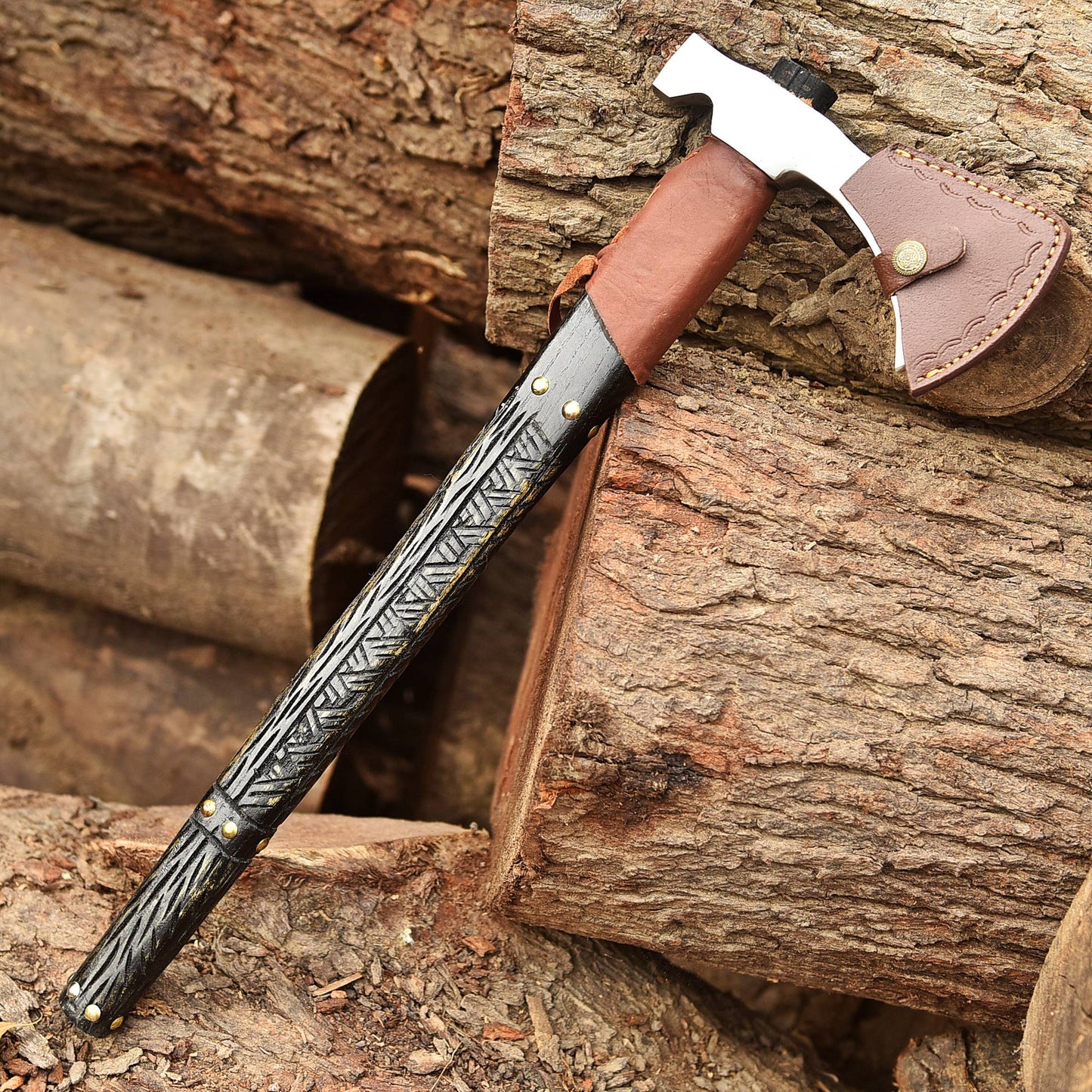 Premium Viking Axe, Hand Forged Viking Camping Axe with Leather Sheath