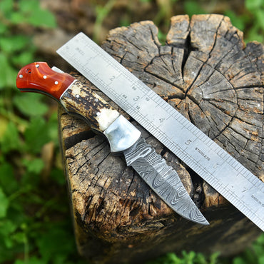 Handcrafted Damascus Steel Blade Folding Hunting Outing EDC Knife