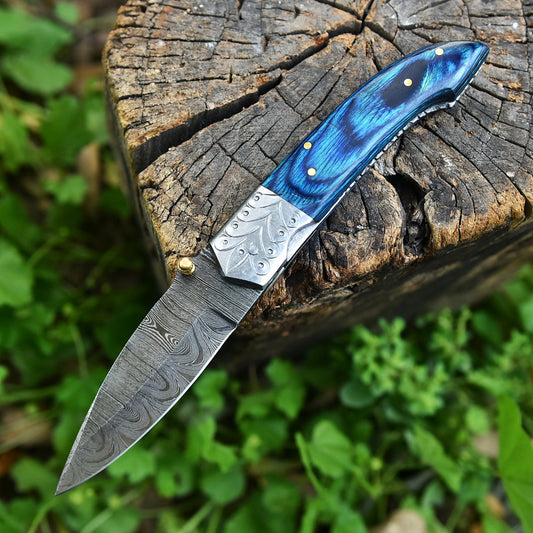 Hand Forged Collector Edition Damascus Steel Folding Blade Pocket Knife EDC