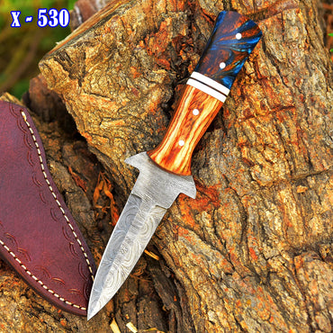 Handcrafted Damascus Steel Double Edge Blade Dagger Knife Wood Resin Handle