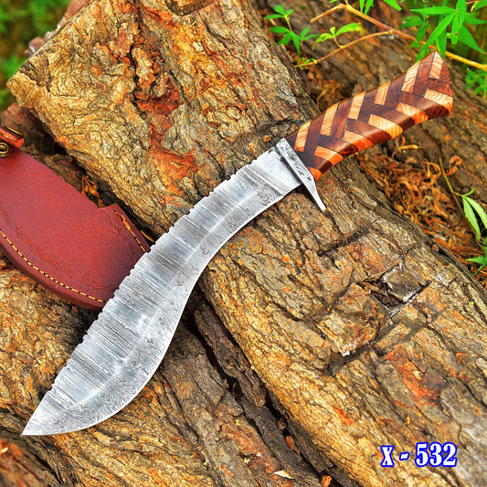 Handmade Forged Damascus Steel Hunting Bushcraft Kukri Knife Survival EDC 16” With Olive Wood Rose Wood Handle