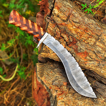 Handmade Forged Damascus Steel Hunting Bushcraft Kukri Knife Survival EDC 16” With Olive Wood Rose Wood Handle