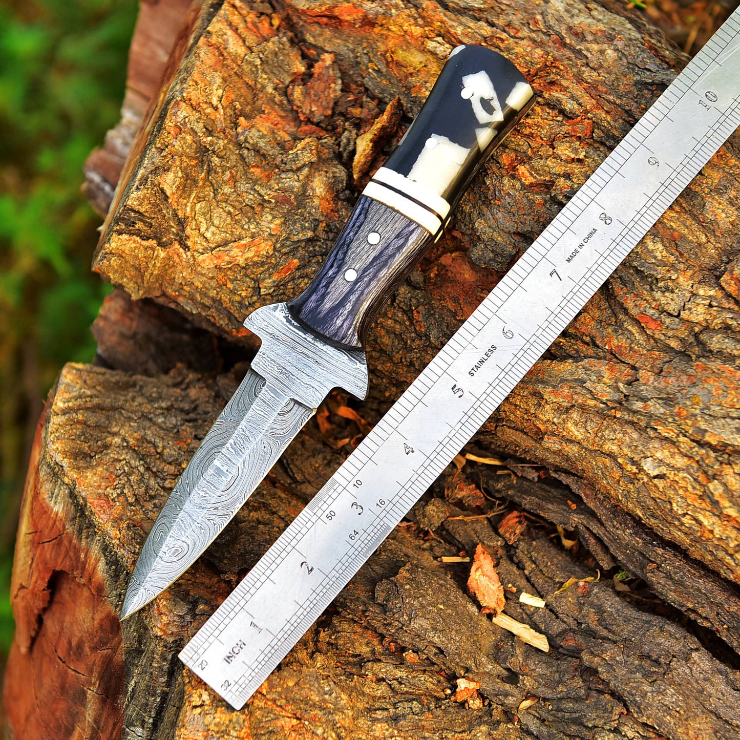 Heavy Duty Damascus Steel Dagger Knife Wood Resin Handle With Sheath