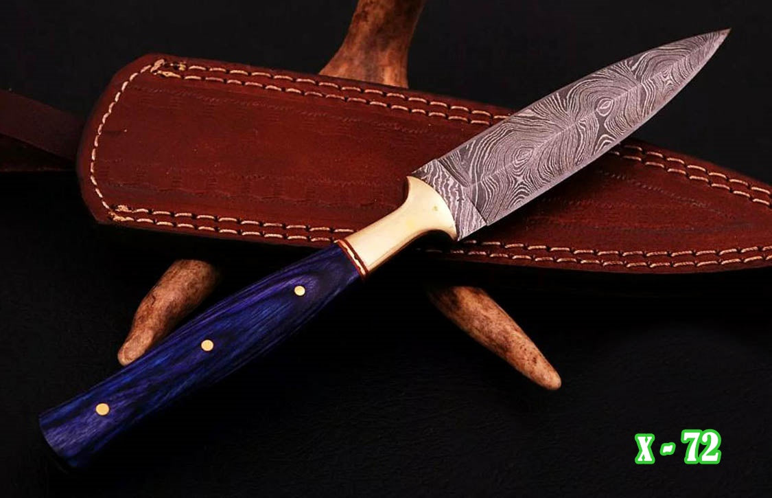 Handmade Fixed Blade Boot Knife Forged Damascus Steel Buck Hunting Wood Handle