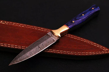 Handmade Fixed Blade Boot Knife Forged Damascus Steel Buck Hunting Wood Handle