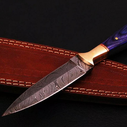 Handmade Fixed Blade Boot Knife Forged Damascus Steel Buck Hunting Wood Handle