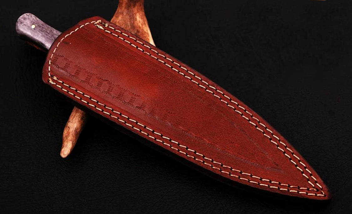 Handmade Damascus Steel Boot Knife - Dagger Bone Handle with Sheath