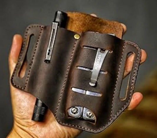 EDC Leather Sheath for LeatherMan Multitools, Belt Sheath Pocket Knife Organizer Tactical Flashlights Tools