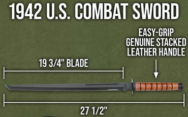 Handmade 1942 US Combat Sword with Leather Sheath | USMC Replica | Overall 27.5" Knife
