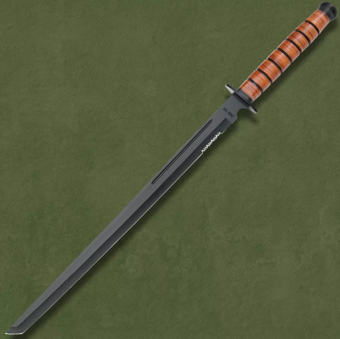 Handmade 1942 US Combat Sword with Leather Sheath | USMC Replica | Overall 27.5" Knife