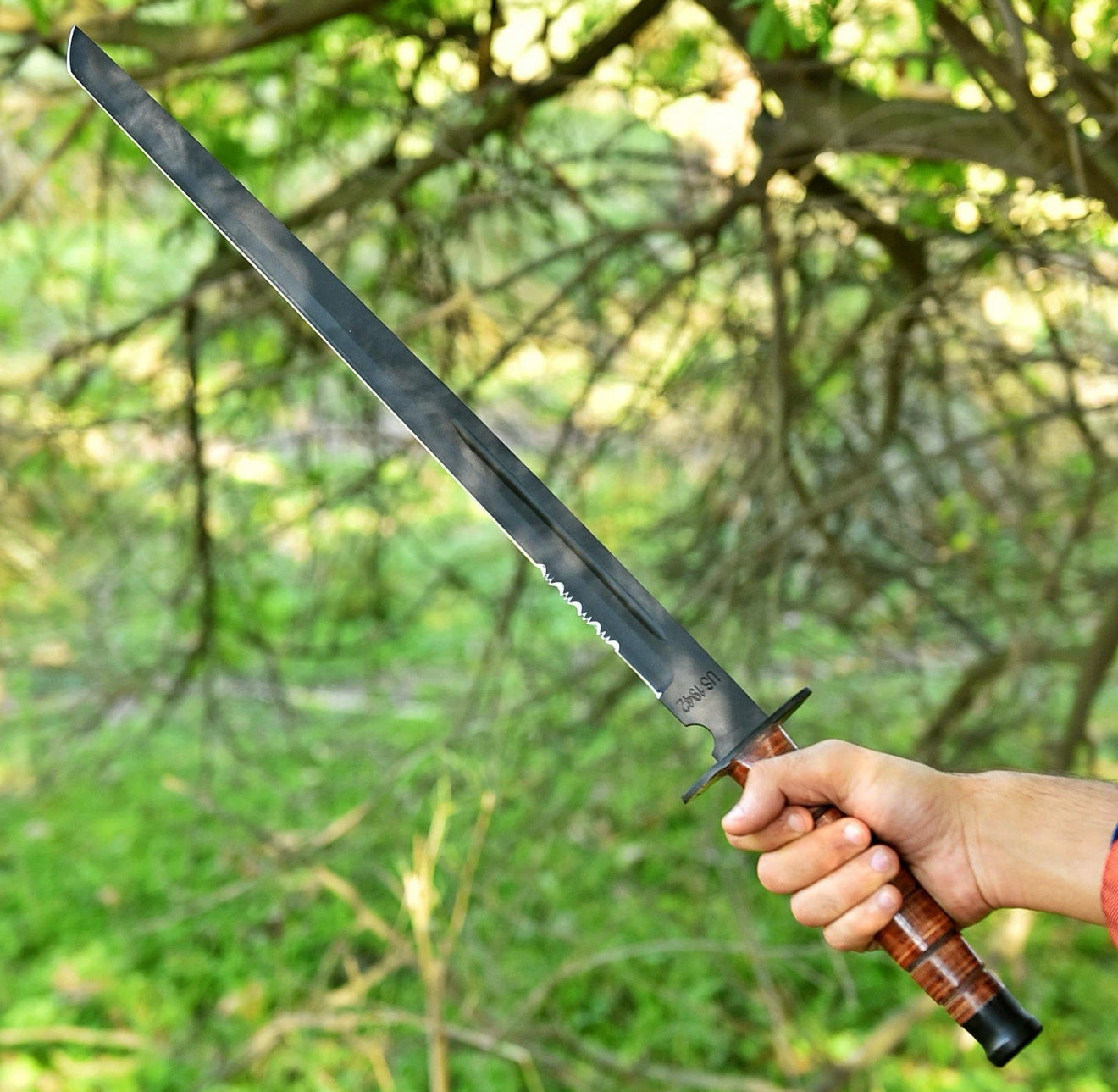 Handmade 1942 US Combat Sword with Leather Sheath | USMC Replica | Overall 27.5" Knife