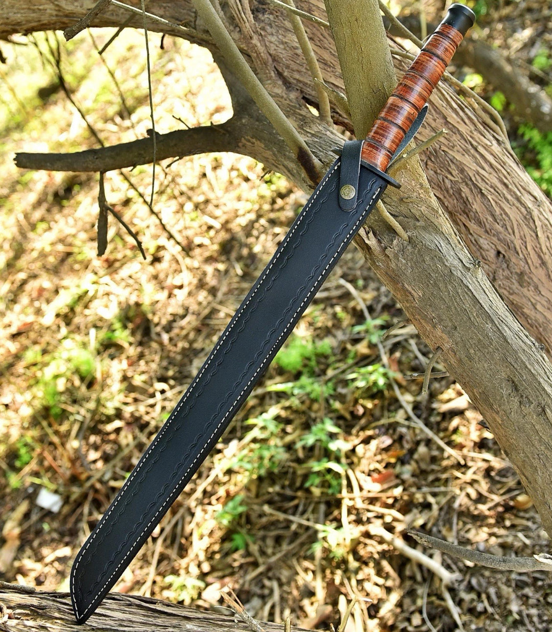 Handmade 1942 US Combat Sword with Leather Sheath | USMC Replica | Overall 27.5" Knife