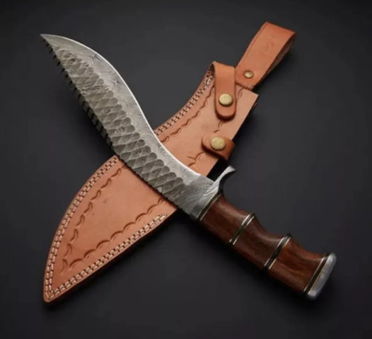 16" FULL TANG Damascus Fixed Blade Bowie Hunting Survival Knife GURKHA Kukri Knife