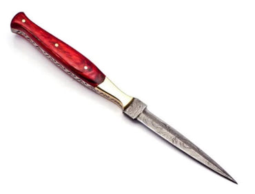 Custom Handmade Damascus Steel Hunting Boot Knife Full Tang- Red Wood Handle x-149