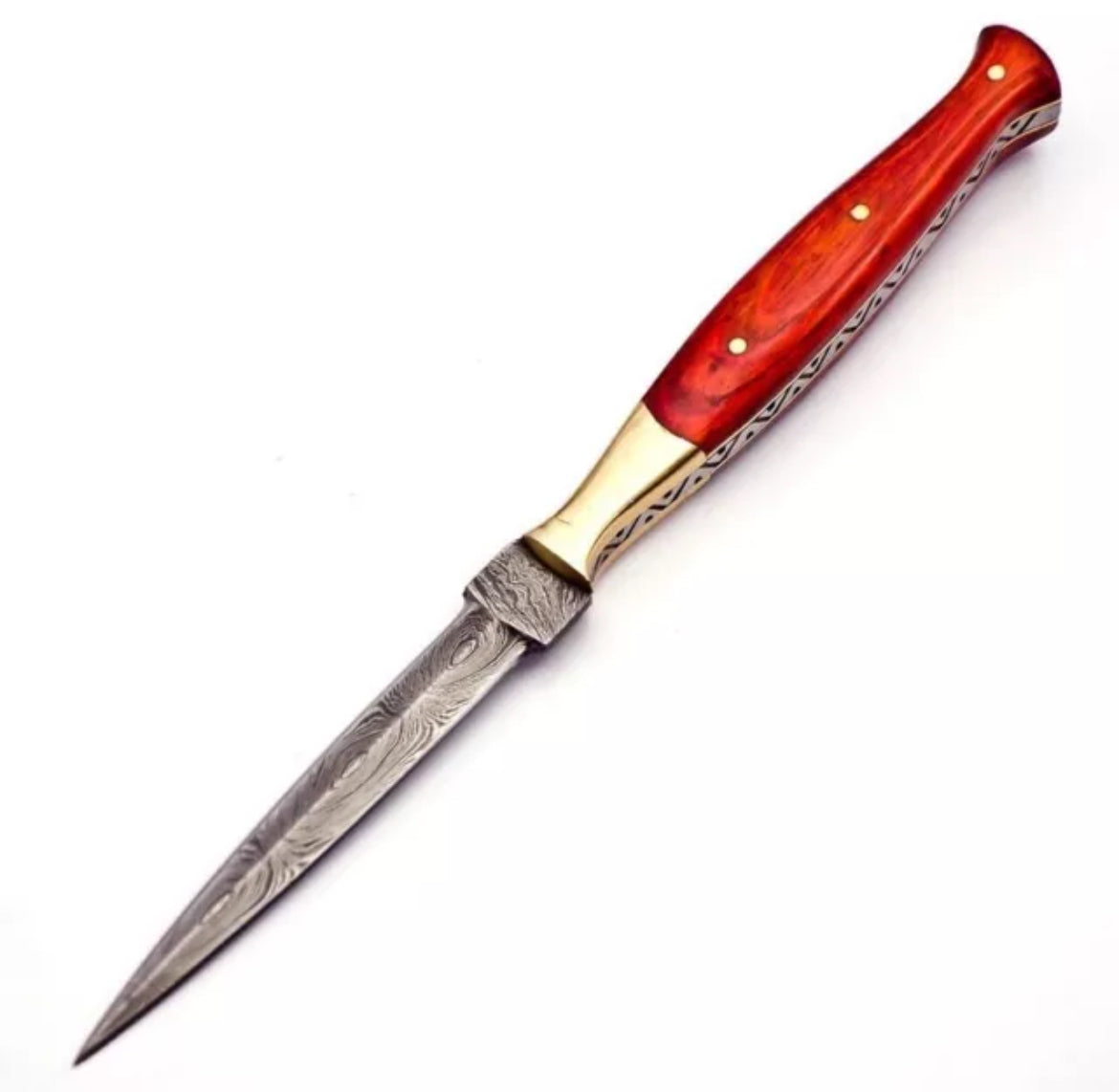 Custom Handmade Damascus Steel Hunting Boot Knife Full Tang- Red Wood Handle x-149