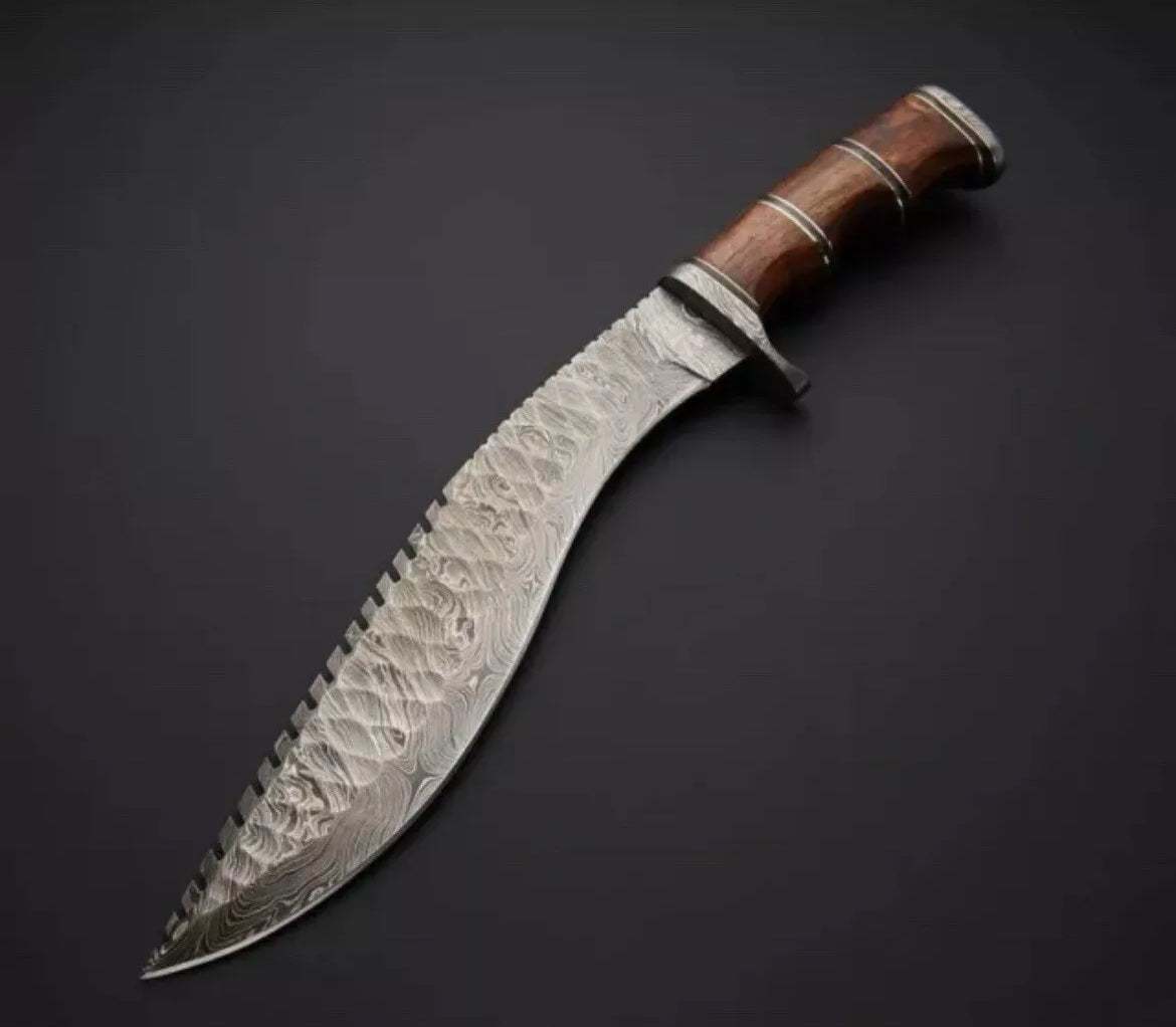 16" FULL TANG Damascus Fixed Blade Bowie Hunting Survival Knife GURKHA Kukri Knife