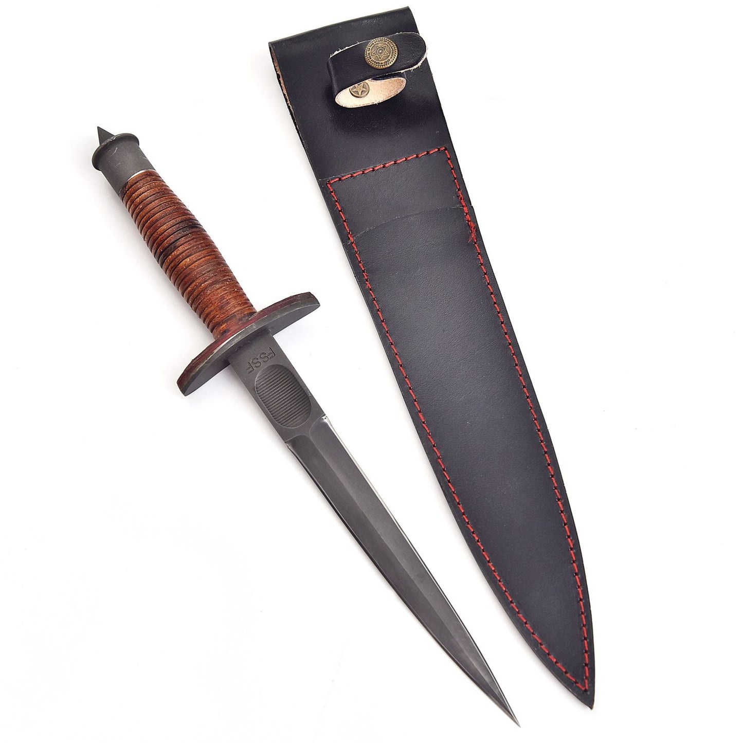 Vintage Devil’s Brigade US Army Dual Blade V42 WWII Military knife Case Leather Stacked Handle