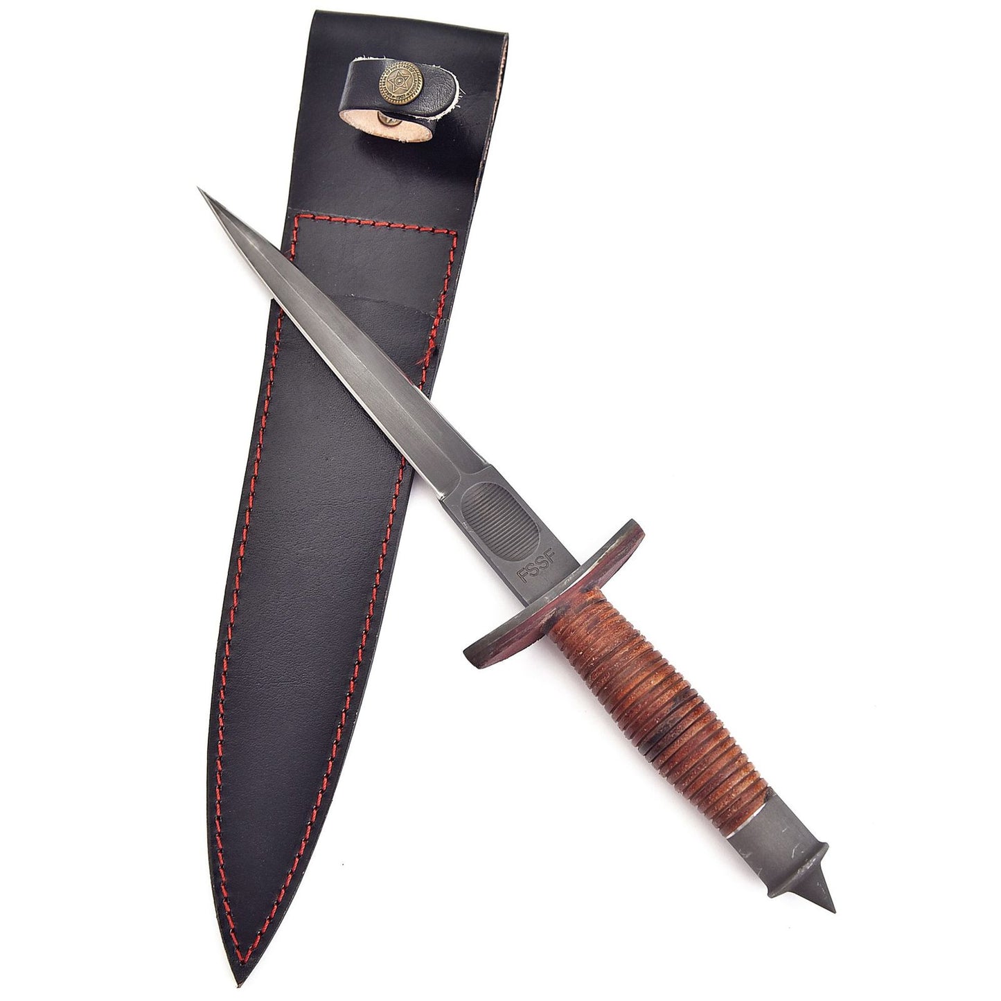 Vintage Devil’s Brigade US Army Dual Blade V42 WWII Military knife Case Leather Stacked Handle