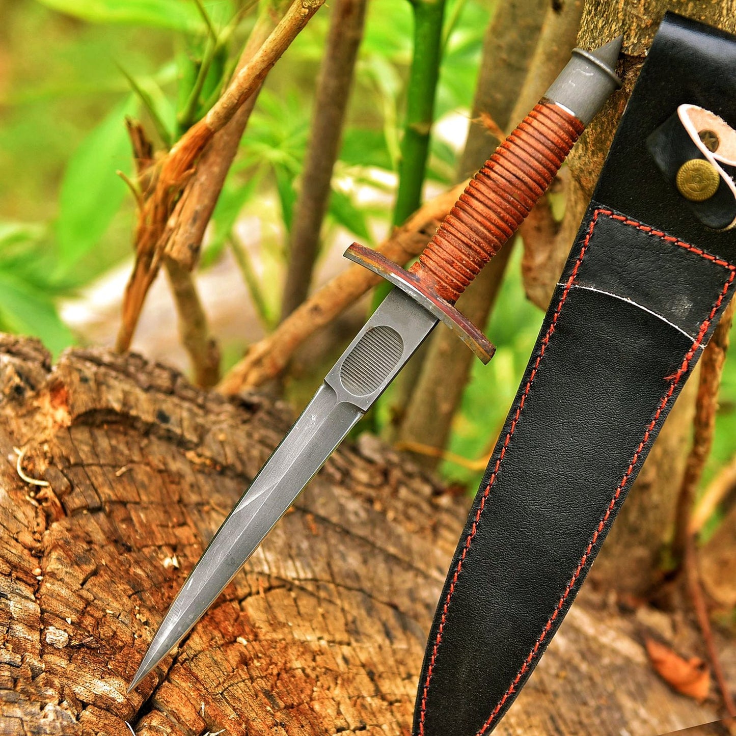 Vintage Devil’s Brigade US Army Dual Blade V42 WWII Military knife Case Leather Stacked Handle