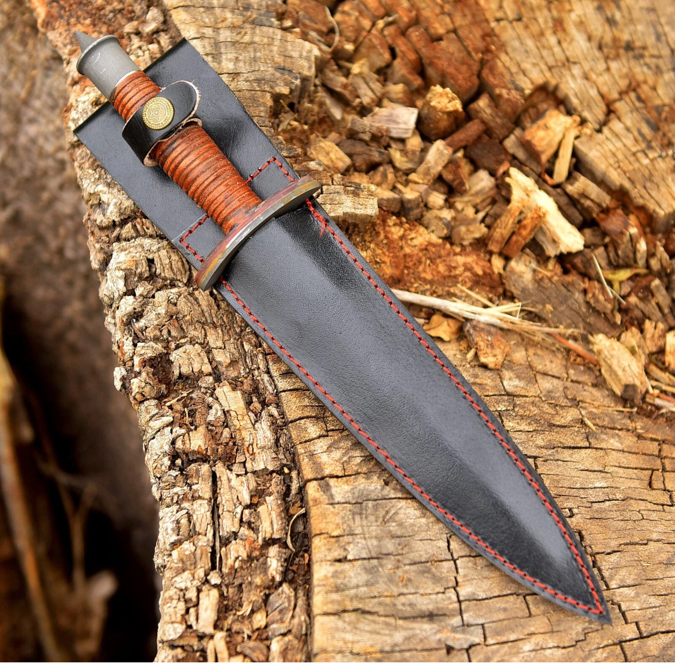 Vintage Devil’s Brigade US Army Dual Blade V42 WWII Military knife Case Leather Stacked Handle
