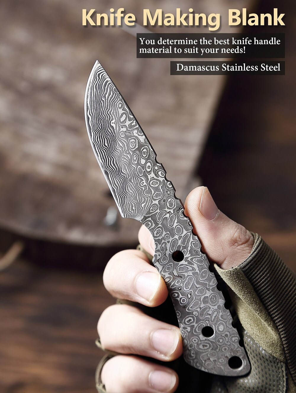 Best Skinner Knife Forged Damascus Steel Full Tang Tactical Blank Blade X-10