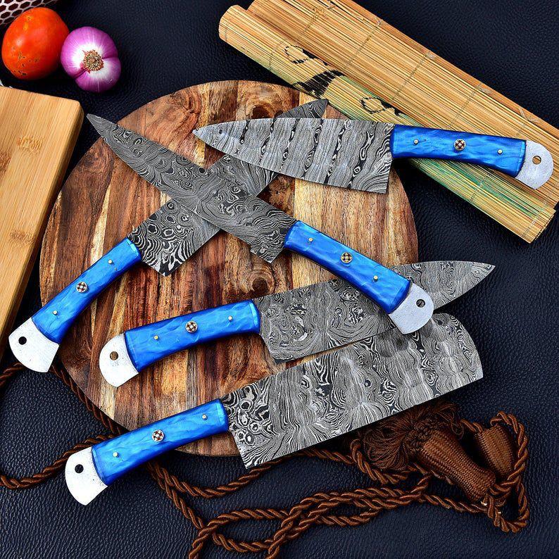 Hand Forged Damascus Steel Chef Knife Set With Resin Handle X-224