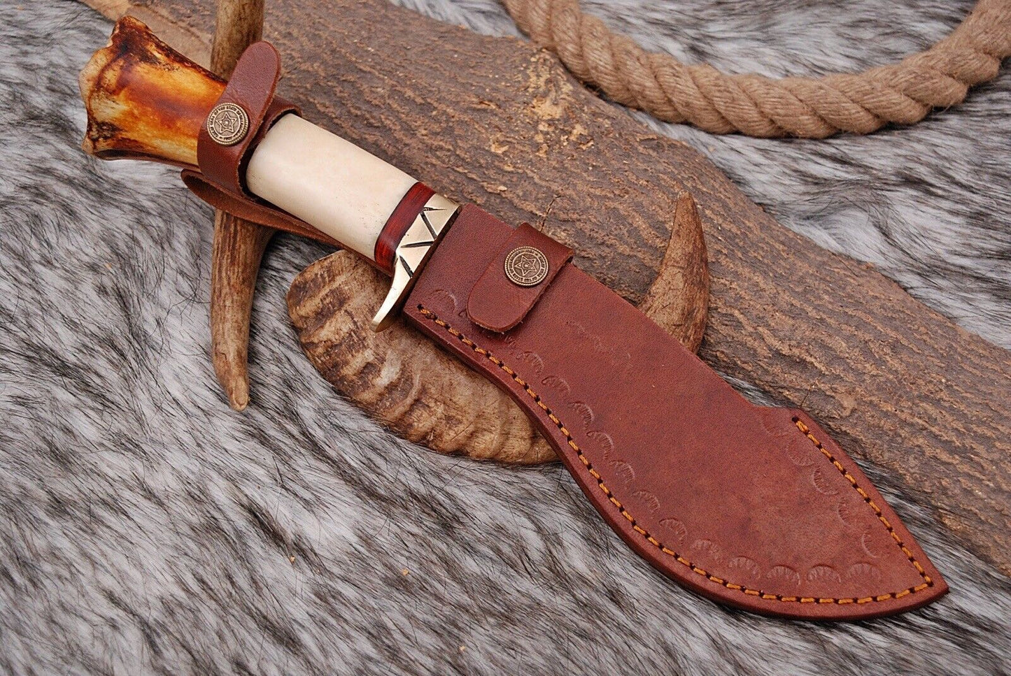 Collectible Knife Forged Damascus Fixed Blade Traditional Kukri Knife-Camel Bone Handle
