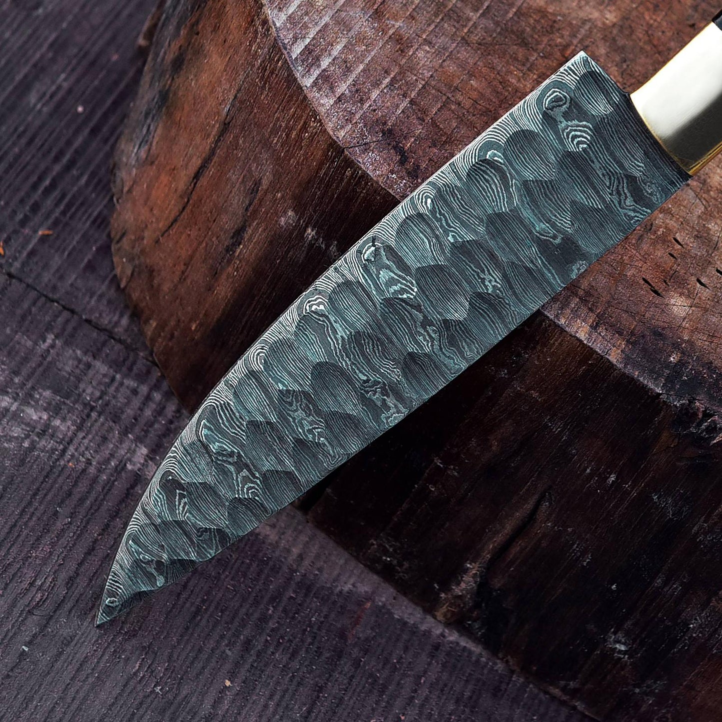 Premium Best Quality Damascus Steel Chef Knife Bull Horn Handle Brass Bolster