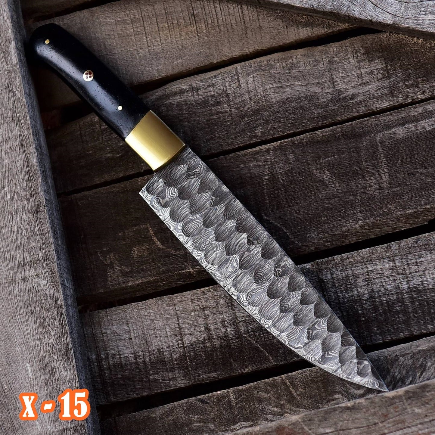 Premium Best Quality Damascus Steel Chef Knife Bull Horn Handle Brass Bolster
