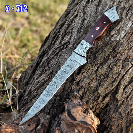12" Handmade Damascus Fillet Chef Knife , 7" inch Damascus Blade Wood Handle