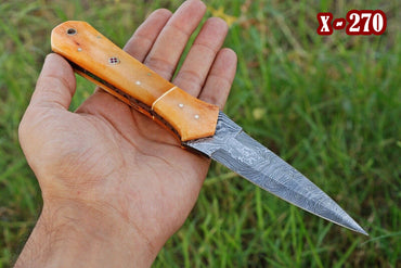 Custom Made Damascus Steel Fixed Blade Knife with Camel Bone Handle x-270