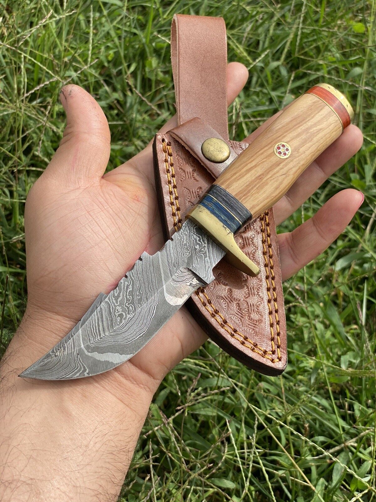 8" Custom Handmade Fixed Blade Hunting Knife Wood Handle with Leather Sheath