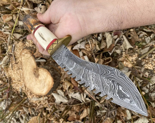 Collectible Knife Forged Damascus Fixed Blade Traditional Kukri Knife-Camel Bone Handle