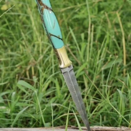 Handmade Damascus Steel Hunting Dagger Boot Knife Resin Brass Handle x-65